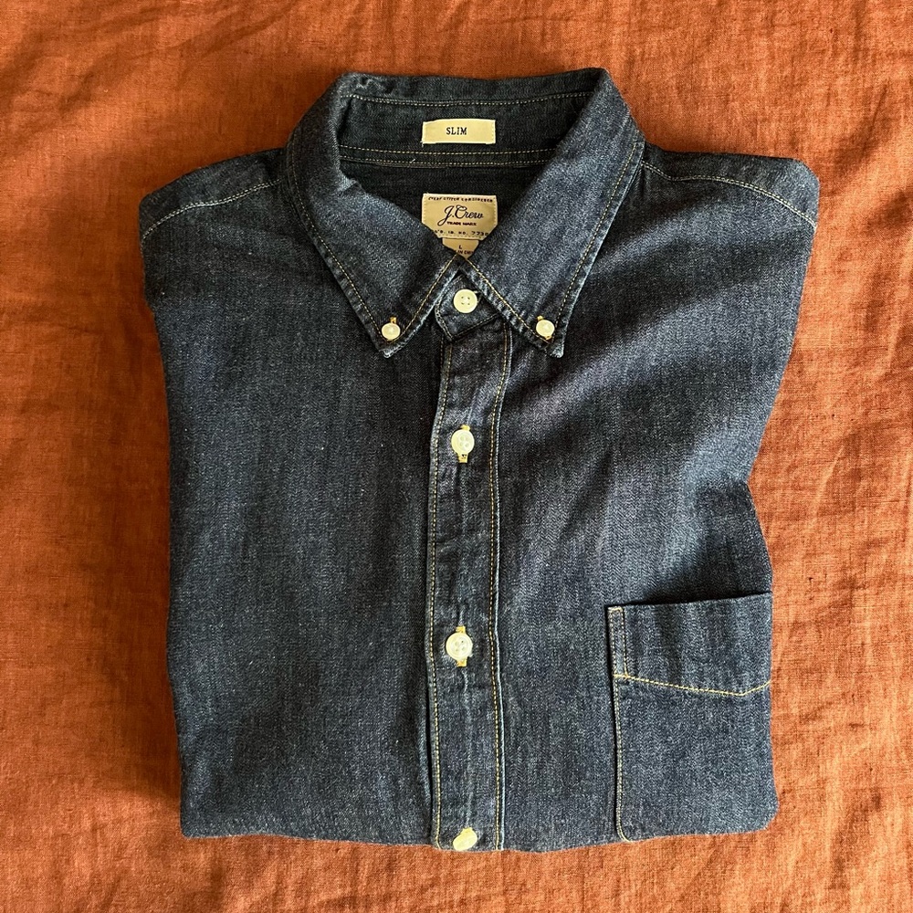 J. Crew Ludlow shirt in indigo selvage denim.